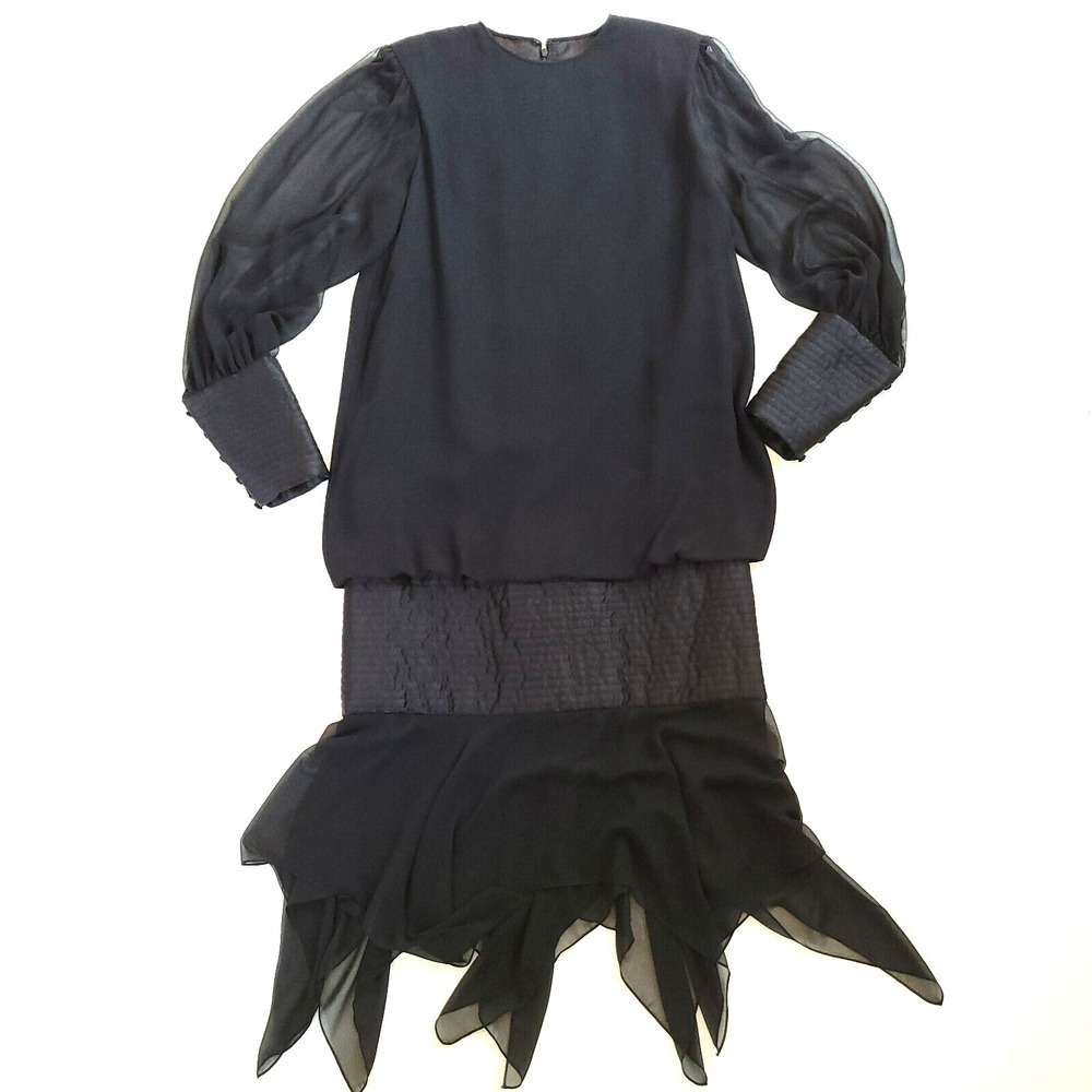 Vintage Dress Womens M/L Black Flapper Goth Evening Cocktail Quilted‎ Chiffon